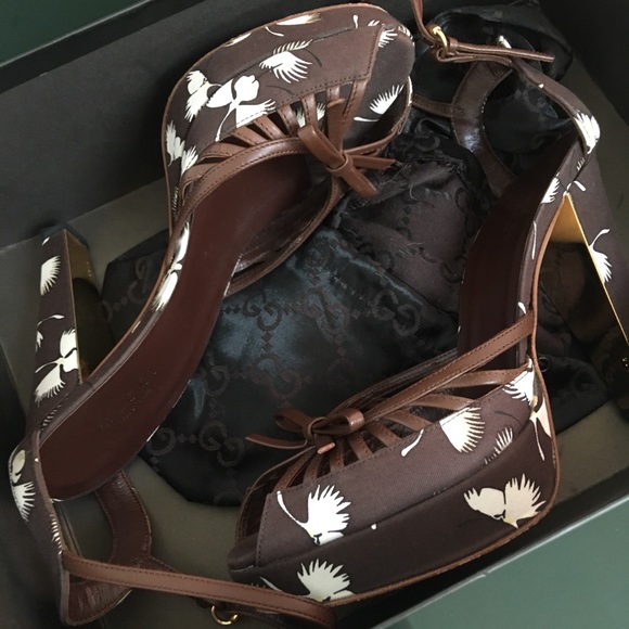 Gucci Brown Floral Ankle Strap Platform 36.5 - Picture 7 of 7